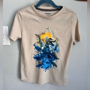 Old Navy Blue and Tan Graphic Short Sleeve Dinosaur Tee Sz. S(6-7)